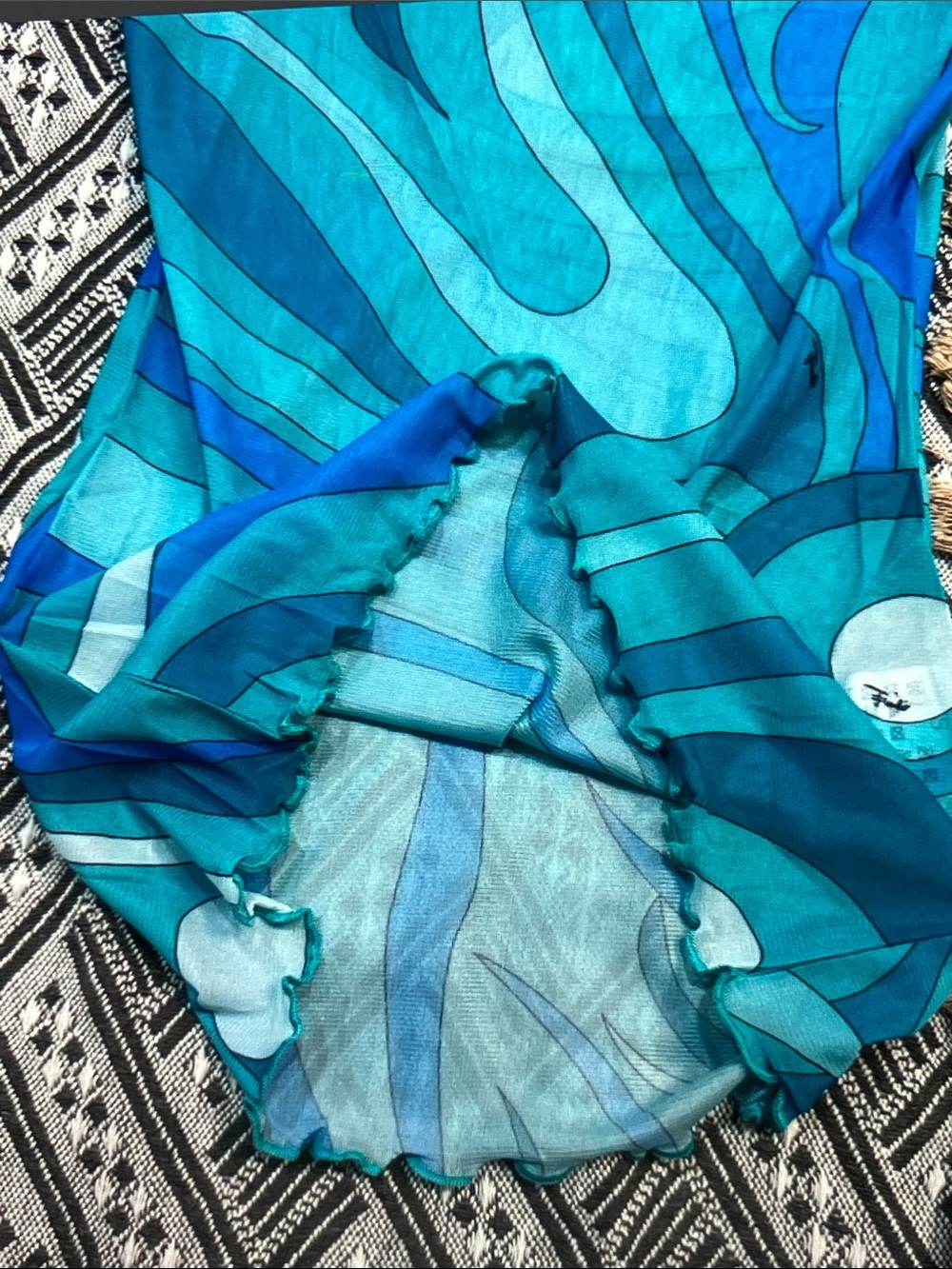 Emilio Pucci Turquoise and Teal Swirl Long Sleeve Top Size S - Picture 3 of 9